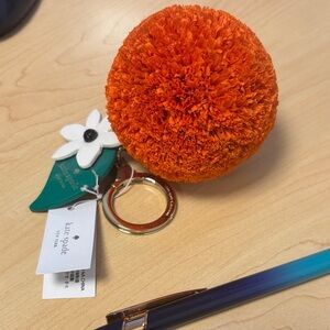 Kate Spade Orange Floral Pom Pom Keychain